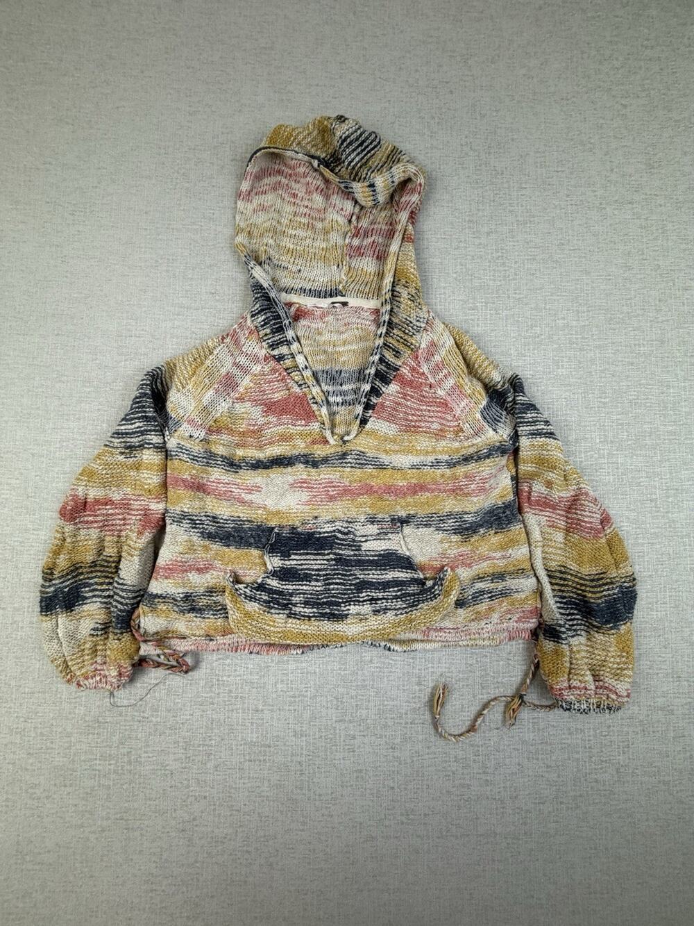 Free People Baja Hoodie Women’s Small Cotton Linen Southwestern Cropped